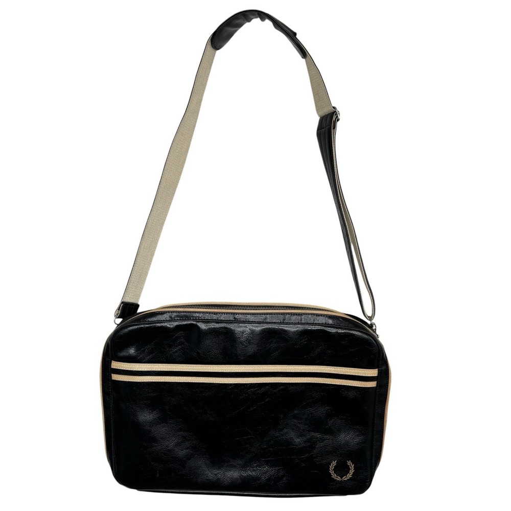 Fred Perry Messenger Bag Preppy Retro  Faux Leather Crossbody Logo Zip Tennis